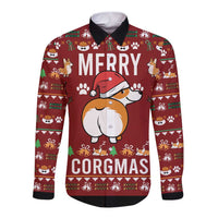 Funny Corgi Dog Long Sleeve Button Shirt Merry CORGMAS Christmas - Wonder Print Shop