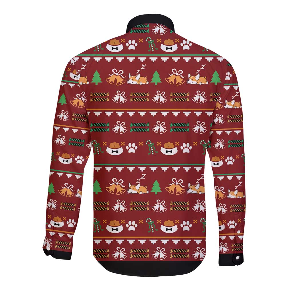 Funny Corgi Dog Long Sleeve Button Shirt Merry CORGMAS Christmas - Wonder Print Shop