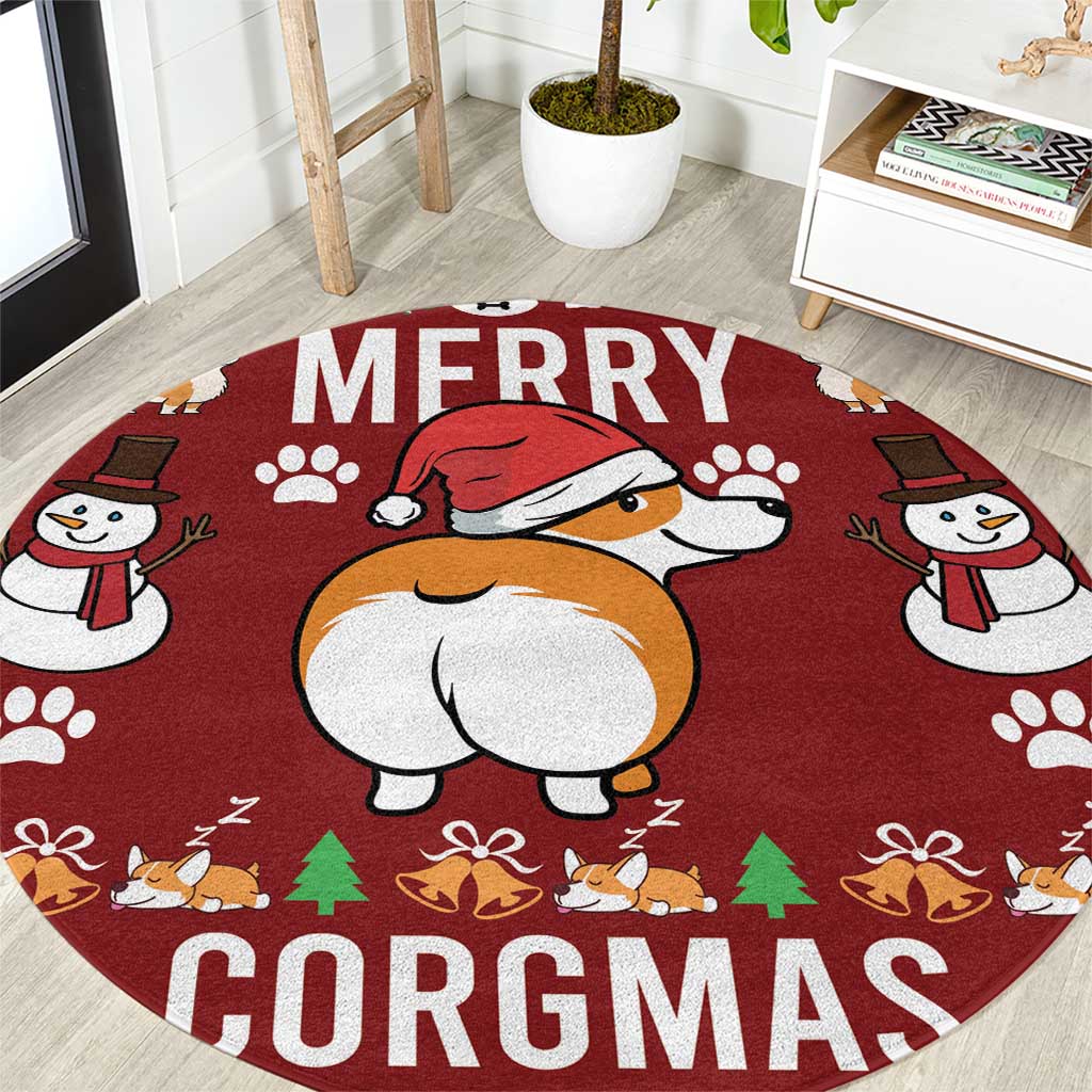Funny Corgi Dog Round Carpet Merry CORGMAS Christmas