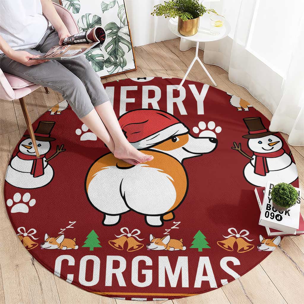 Funny Corgi Dog Round Carpet Merry CORGMAS Christmas