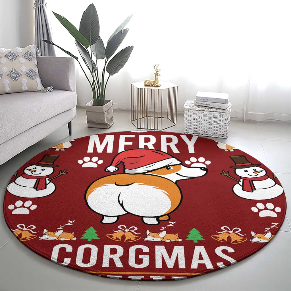 Funny Corgi Dog Round Carpet Merry CORGMAS Christmas