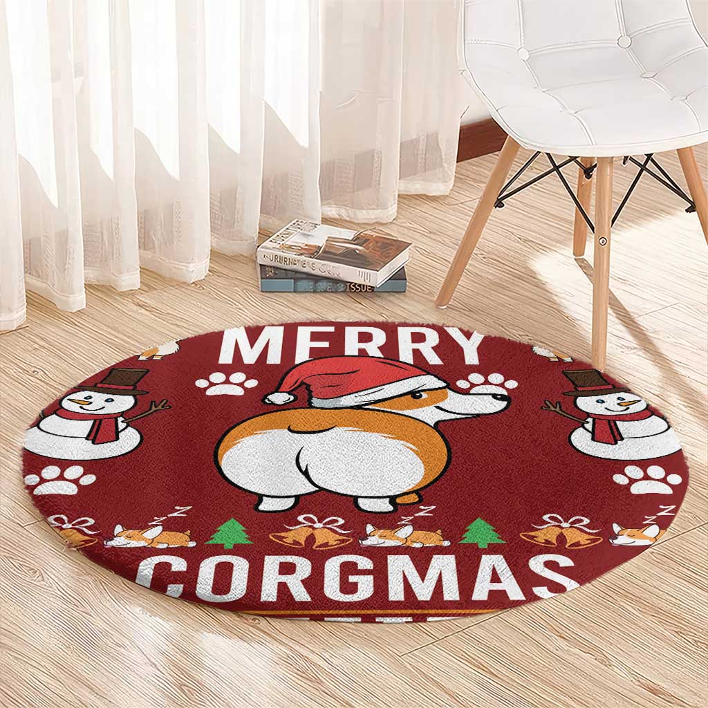 Funny Corgi Dog Round Carpet Merry CORGMAS Christmas