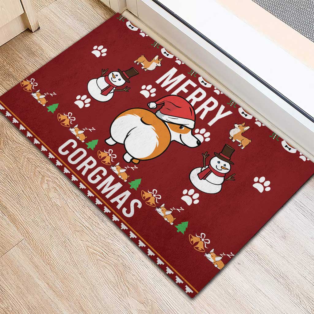Funny Corgi Dog Rubber Doormat Merry CORGMAS Christmas - Wonder Print Shop