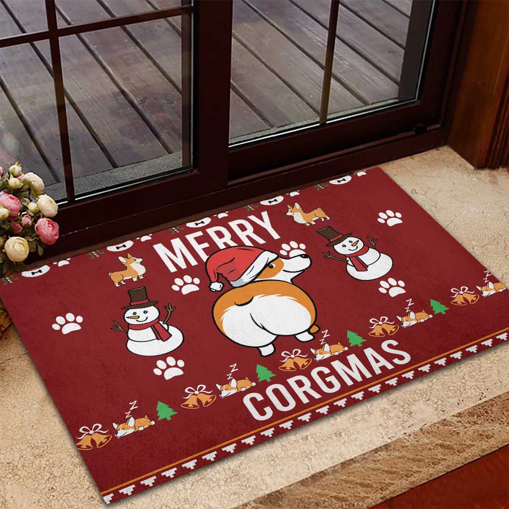 Funny Corgi Dog Rubber Doormat Merry CORGMAS Christmas - Wonder Print Shop