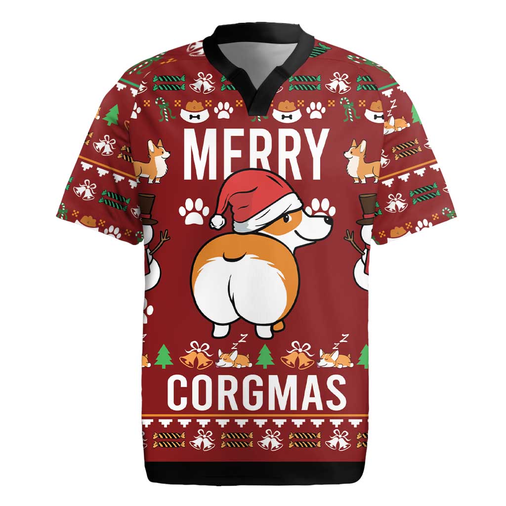 Funny Corgi Dog Rugby Jersey Merry CORGMAS Christmas - Wonder Print Shop
