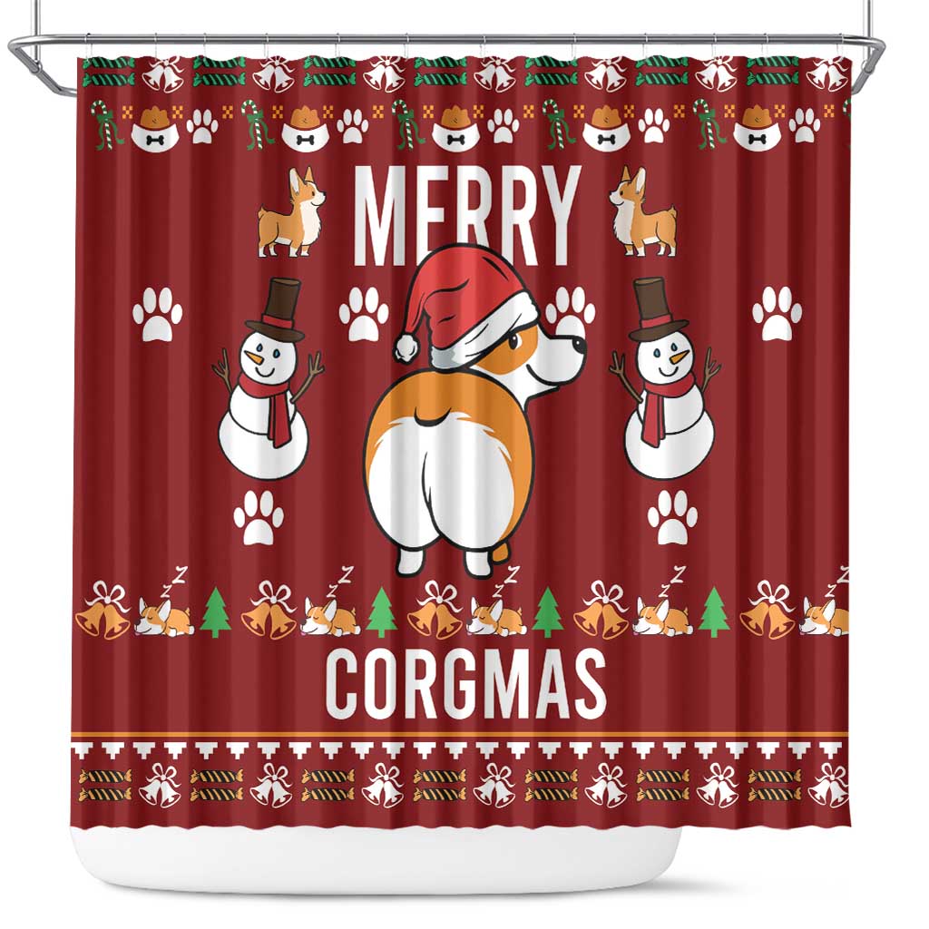 Funny Corgi Dog Shower Curtain Merry CORGMAS Christmas