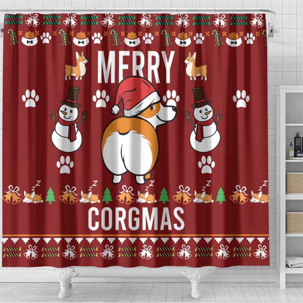 Funny Corgi Dog Shower Curtain Merry CORGMAS Christmas