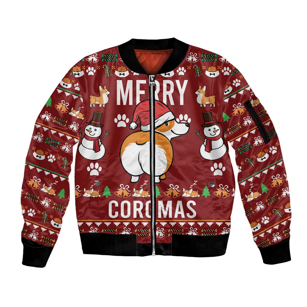 Funny Corgi Dog Sleeve Zip Bomber Jacket Merry CORGMAS Christmas - Wonder Print Shop