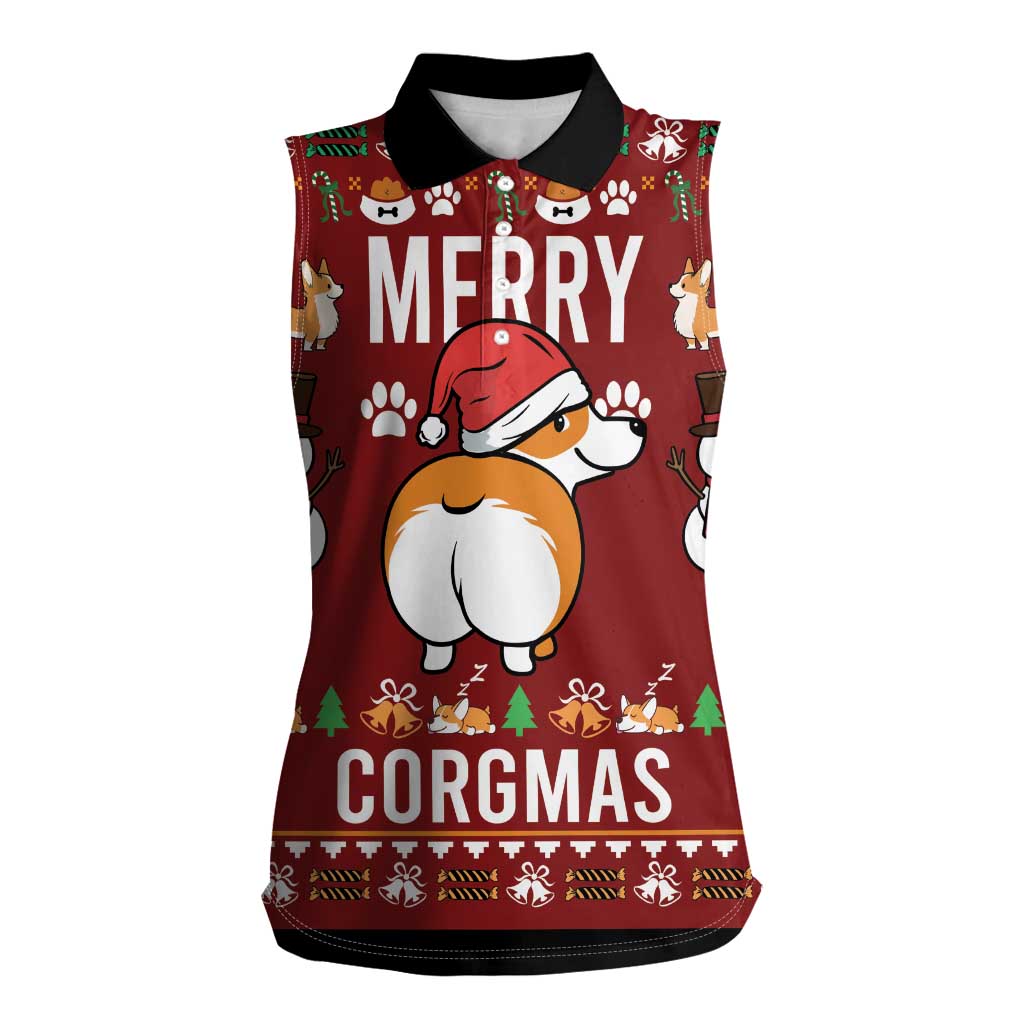 Funny Corgi Dog Women Sleeveless Polo Shirt Merry CORGMAS Christmas - Wonder Print Shop