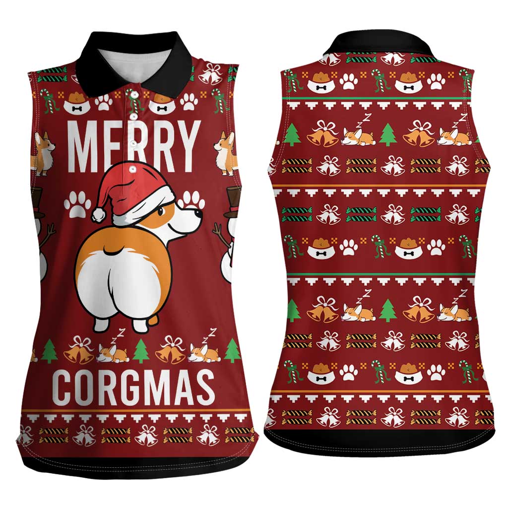 Funny Corgi Dog Women Sleeveless Polo Shirt Merry CORGMAS Christmas - Wonder Print Shop
