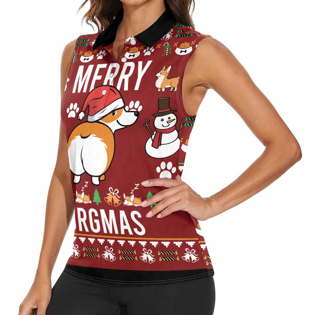 Funny Corgi Dog Women Sleeveless Polo Shirt Merry CORGMAS Christmas - Wonder Print Shop