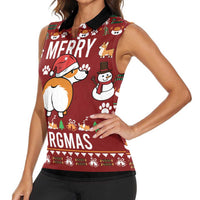 Funny Corgi Dog Women Sleeveless Polo Shirt Merry CORGMAS Christmas - Wonder Print Shop