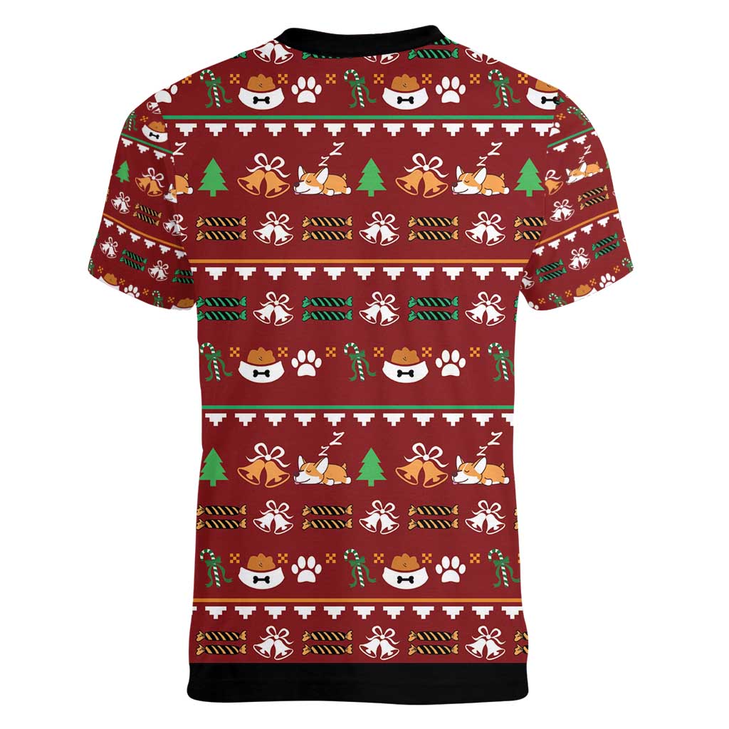 Funny Corgi Dog Women V-Neck T-Shirt Merry CORGMAS Christmas - Wonder Print Shop