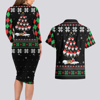 Golf Christmas Tree Snow Couples Matching Long Sleeve Bodycon Dress and Hawaiian Shirt - Wonder Print Shop