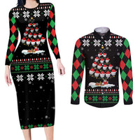 Golf Christmas Tree Snow Couples Matching Long Sleeve Bodycon Dress and Long Sleeve Button Shirt - Wonder Print Shop