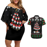 Golf Christmas Tree Snow Couples Matching Off Shoulder Short Dress and Hawaiian Shirt - Wonder Print Shop