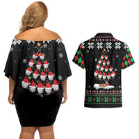 Golf Christmas Tree Snow Couples Matching Off Shoulder Short Dress and Hawaiian Shirt - Wonder Print Shop