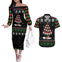 Golf Christmas Tree Snow Couples Matching Off The Shoulder Long Sleeve Dress and Hawaiian Shirt - Wonder Print Shop