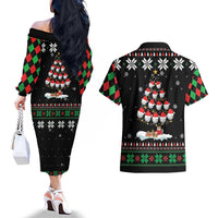 Golf Christmas Tree Snow Couples Matching Off The Shoulder Long Sleeve Dress and Hawaiian Shirt - Wonder Print Shop