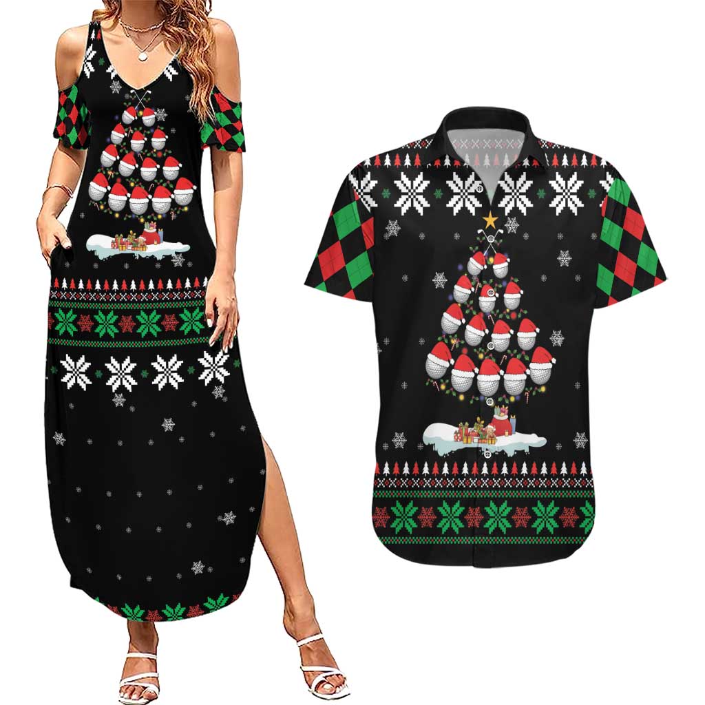 Golf Christmas Tree Snow Couples Matching Summer Maxi Dress and Hawaiian Shirt - Wonder Print Shop