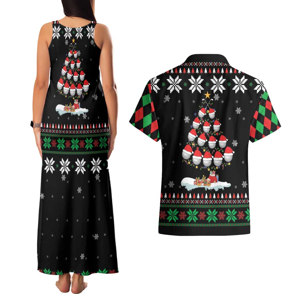 Golf Christmas Tree Snow Couples Matching Tank Maxi Dress and Hawaiian Shirt - Wonder Print Shop