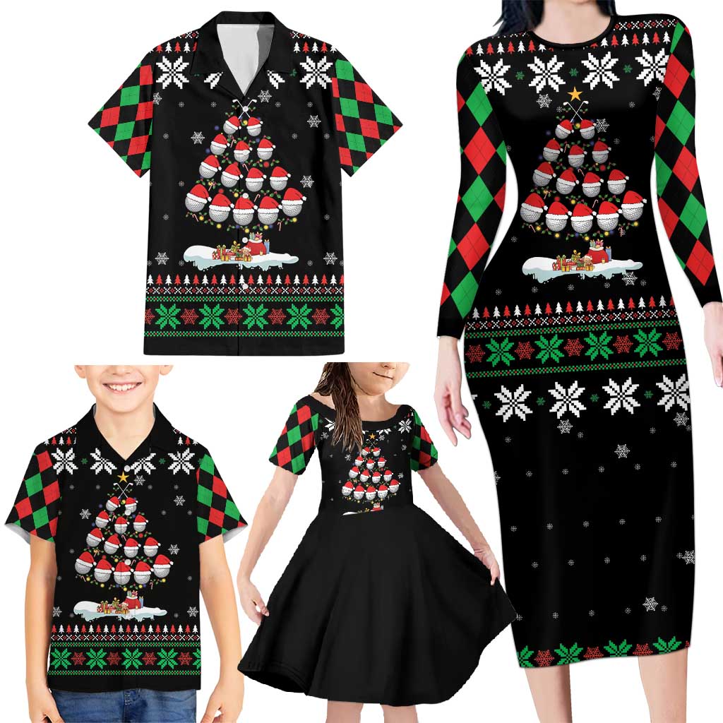 Golf Christmas Tree Snow Family Matching Long Sleeve Bodycon Dress and Hawaiian Shirt - Wonder Print Shop