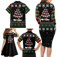 Golf Christmas Tree Snow Family Matching Long Sleeve Bodycon Dress and Hawaiian Shirt - Wonder Print Shop