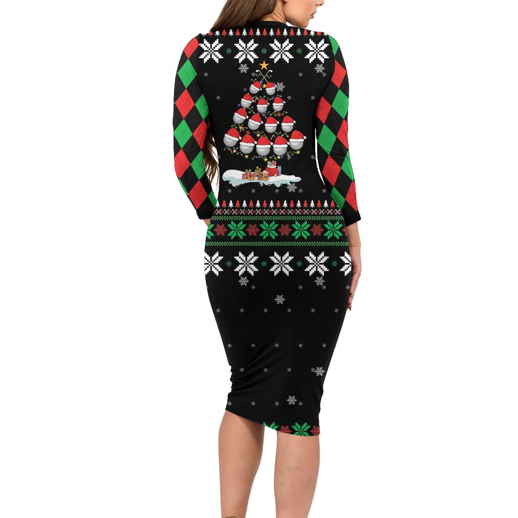 Golf Christmas Tree Snow Family Matching Long Sleeve Bodycon Dress and Hawaiian Shirt - Wonder Print Shop