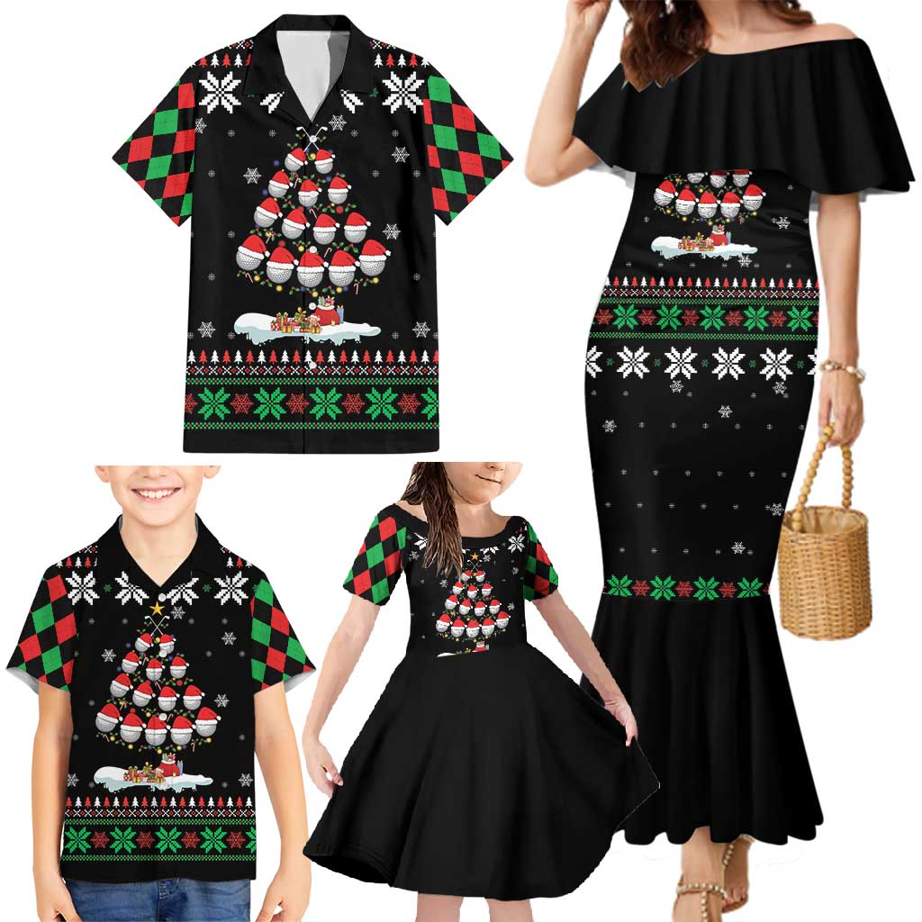 Golf Christmas Tree Snow Family Matching Mermaid Dress and Hawaiian Shirt - Wonder Print Shop