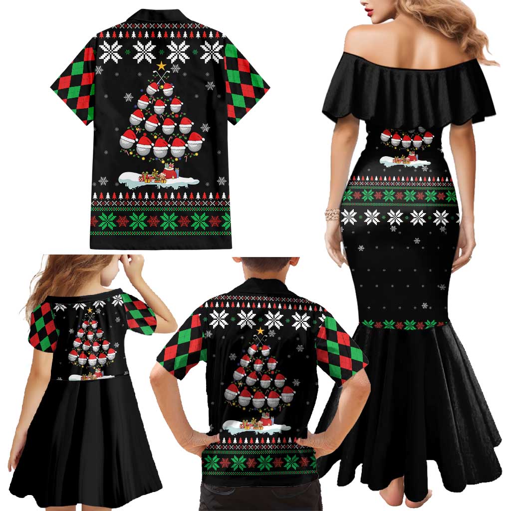 Golf Christmas Tree Snow Family Matching Mermaid Dress and Hawaiian Shirt - Wonder Print Shop