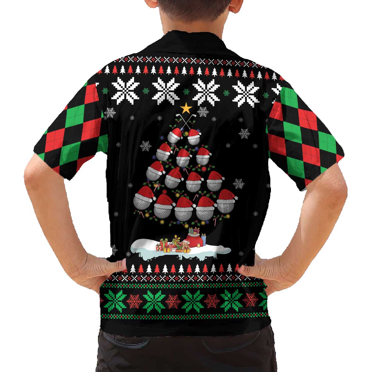 Golf Christmas Tree Snow Family Matching Off The Shoulder Long Sleeve Dress and Hawaiian Shirt - Wonder Print Shop