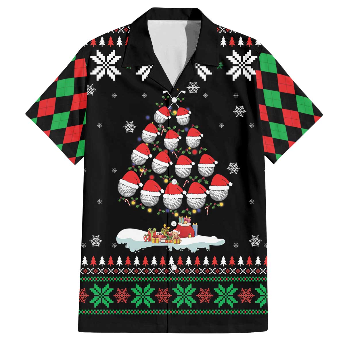 Golf Christmas Tree Snow Family Matching Off The Shoulder Long Sleeve Dress and Hawaiian Shirt - Wonder Print Shop