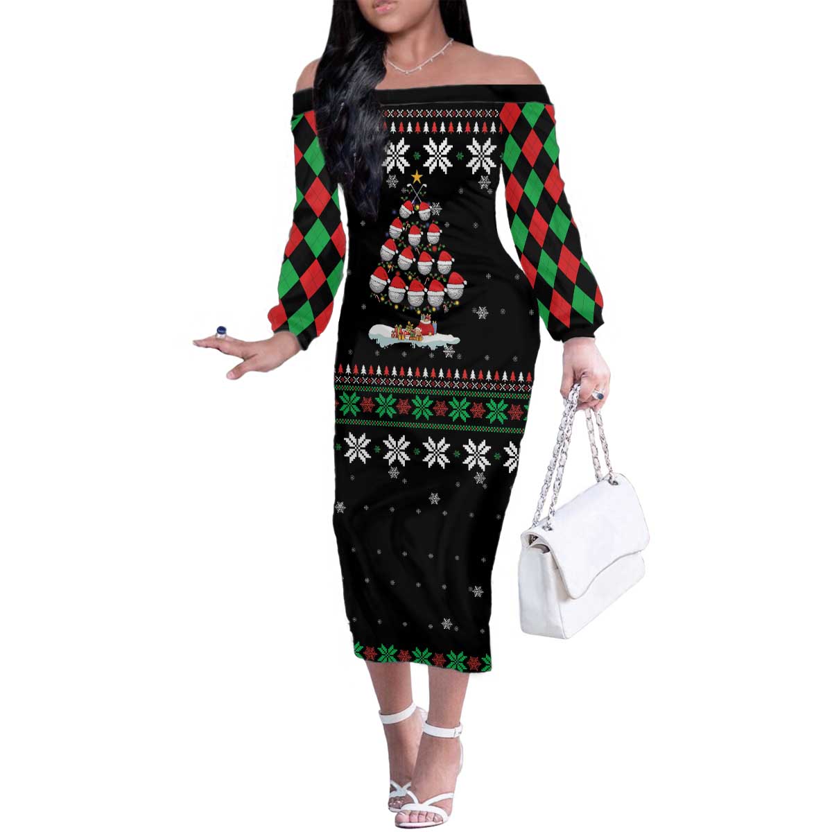 Golf Christmas Tree Snow Family Matching Off The Shoulder Long Sleeve Dress and Hawaiian Shirt - Wonder Print Shop