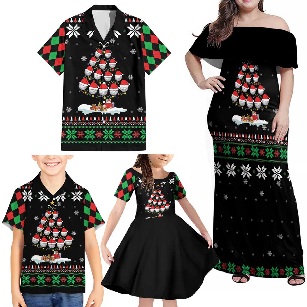 Golf Christmas Tree Snow Family Matching Off Shoulder Maxi Dress and Hawaiian Shirt - Wonder Print Shop