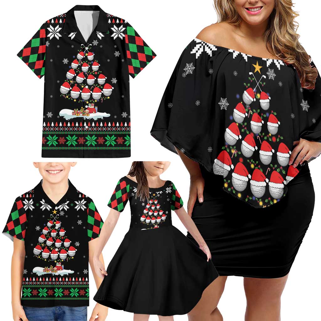 Golf Christmas Tree Snow Family Matching Off Shoulder Short Dress and Hawaiian Shirt - Wonder Print Shop