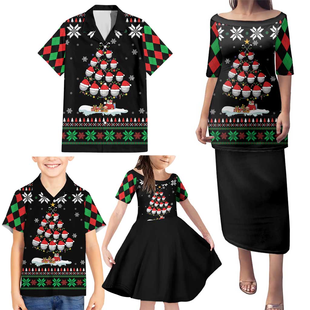 Golf Christmas Tree Snow Family Matching Puletasi and Hawaiian Shirt - Wonder Print Shop