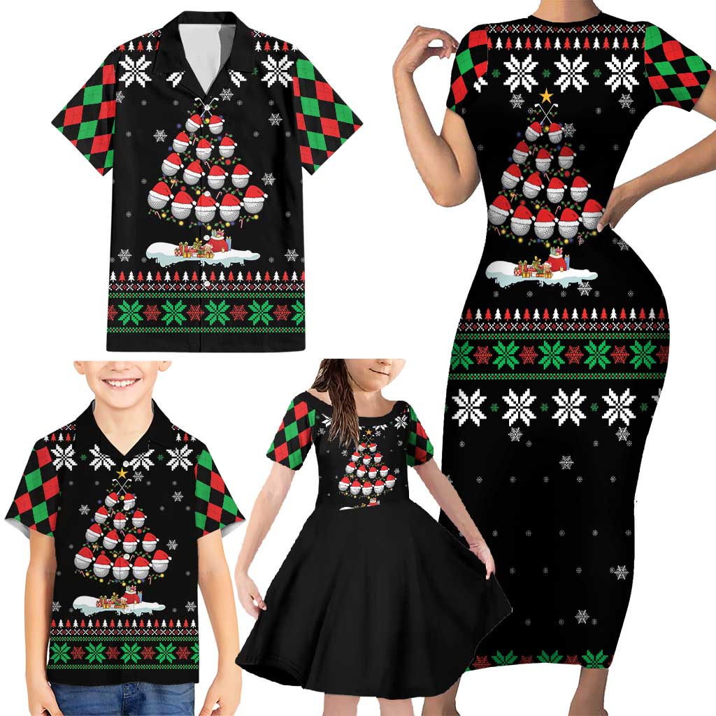Golf Christmas Tree Snow Family Matching Short Sleeve Bodycon Dress and Hawaiian Shirt - Wonder Print Shop