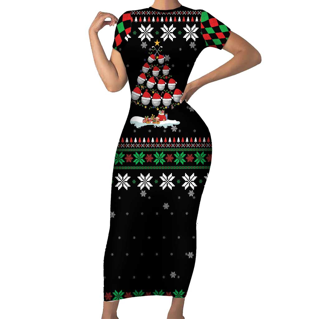 Golf Christmas Tree Snow Family Matching Short Sleeve Bodycon Dress and Hawaiian Shirt - Wonder Print Shop