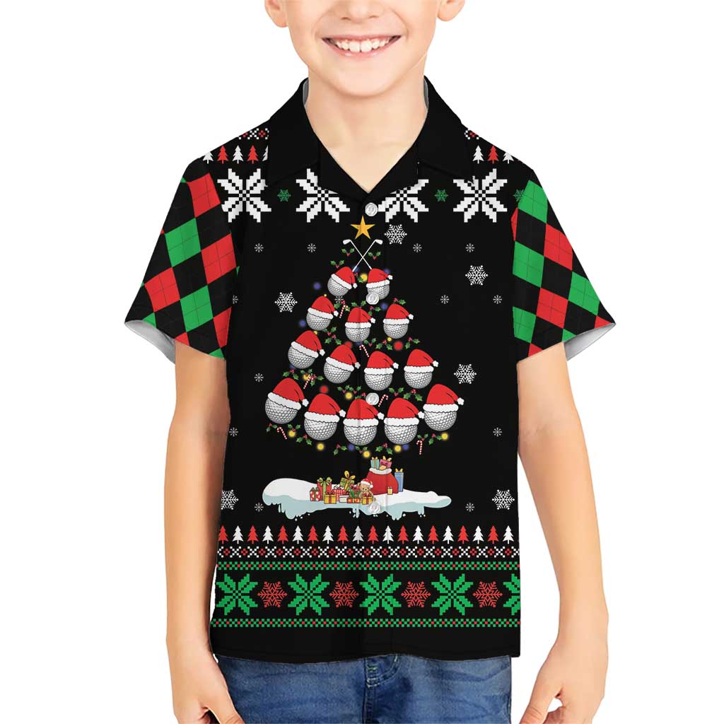 Golf Christmas Tree Snow Family Matching Short Sleeve Bodycon Dress and Hawaiian Shirt - Wonder Print Shop