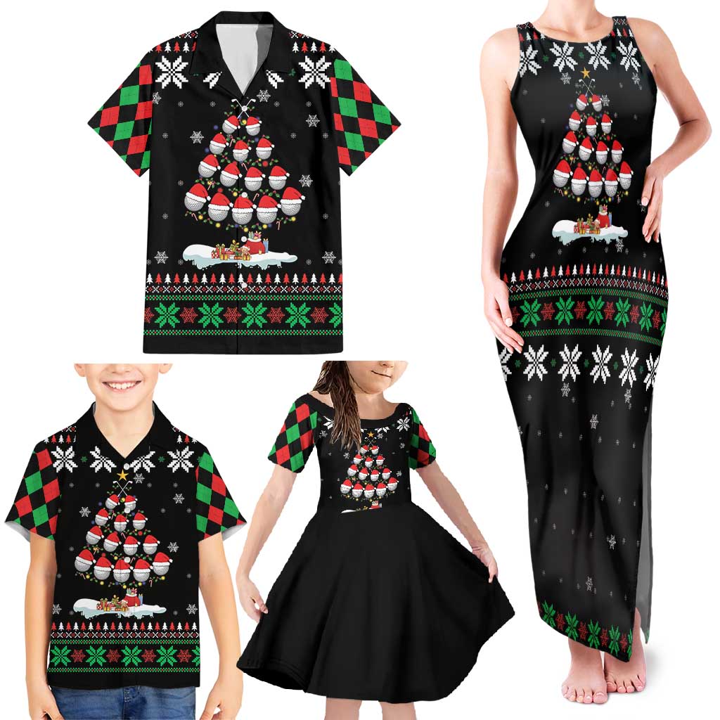 Golf Christmas Tree Snow Family Matching Tank Maxi Dress and Hawaiian Shirt - Wonder Print Shop