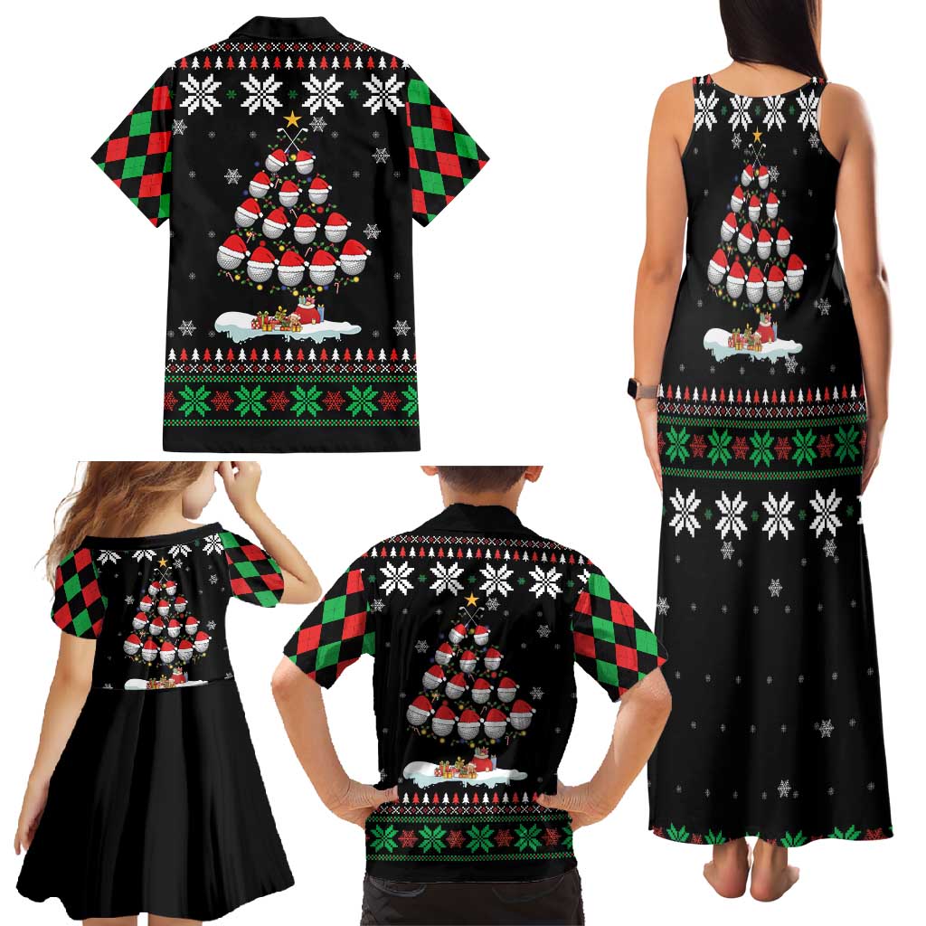 Golf Christmas Tree Snow Family Matching Tank Maxi Dress and Hawaiian Shirt - Wonder Print Shop