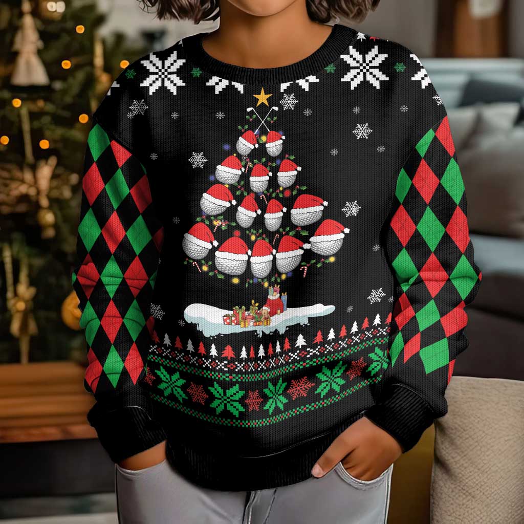 Golf Christmas Tree Snow Kid Ugly Christmas Sweater - Wonder Print Shop