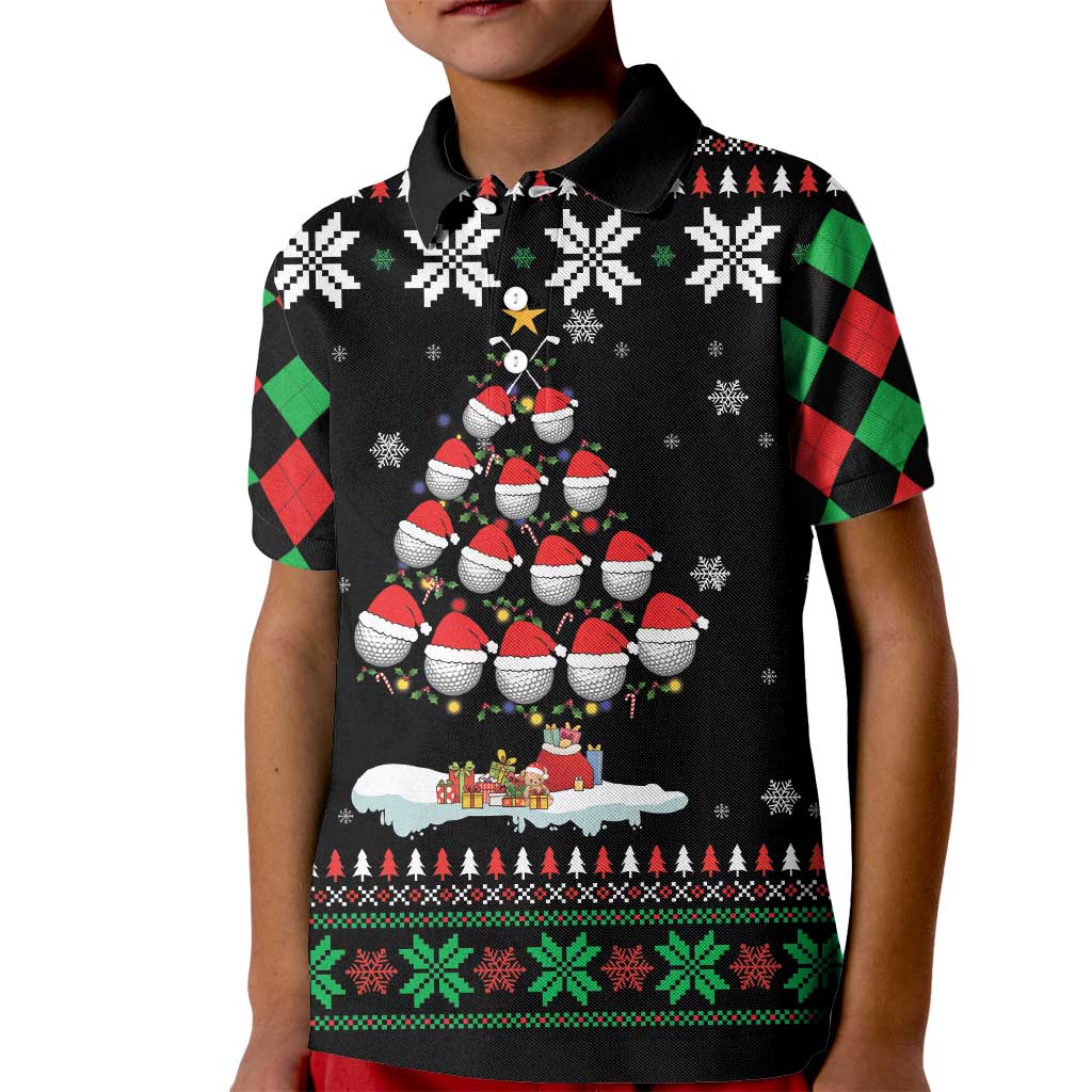 Golf Christmas Tree Snow Kid Polo Shirt - Wonder Print Shop