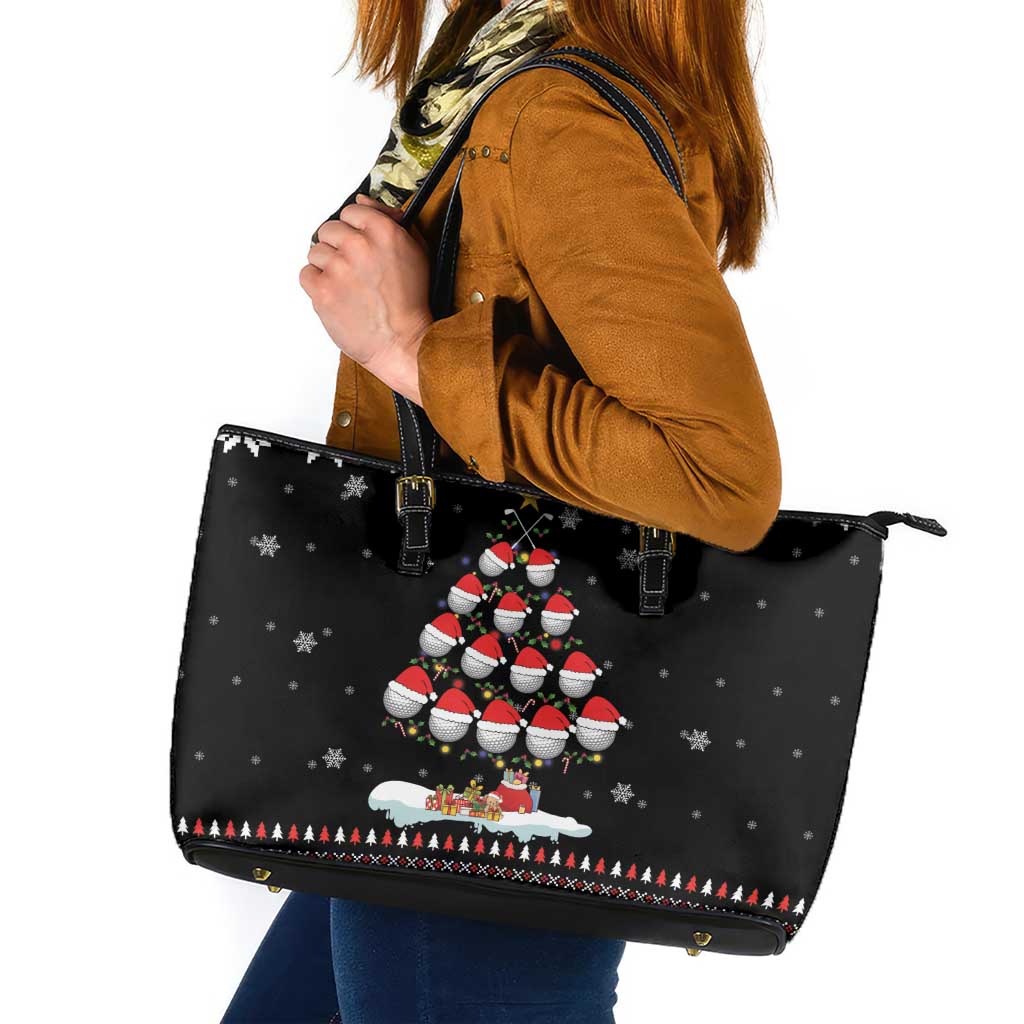 Golf Christmas Tree Snow Leather Tote Bag - Wonder Print Shop