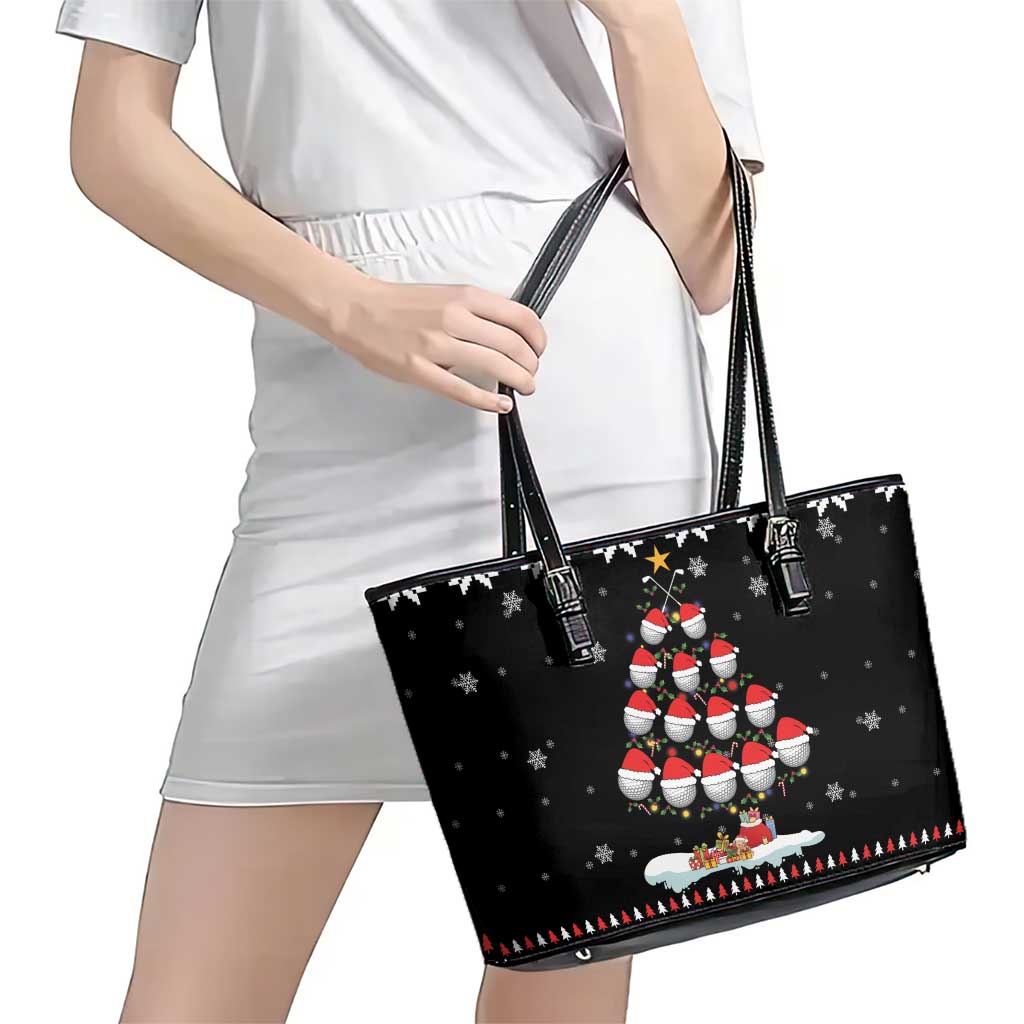Golf Christmas Tree Snow Leather Tote Bag - Wonder Print Shop