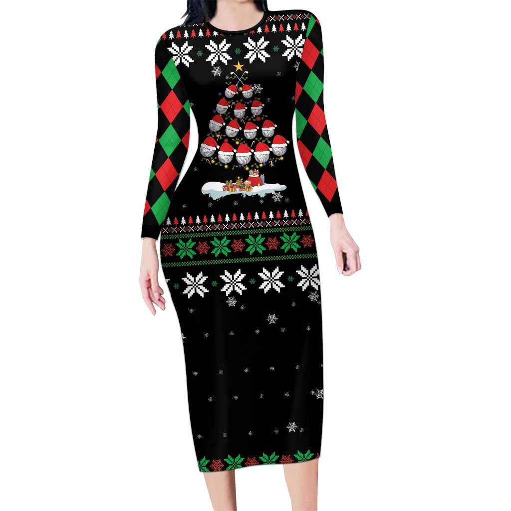 Golf Christmas Tree Snow Long Sleeve Bodycon Dress - Wonder Print Shop