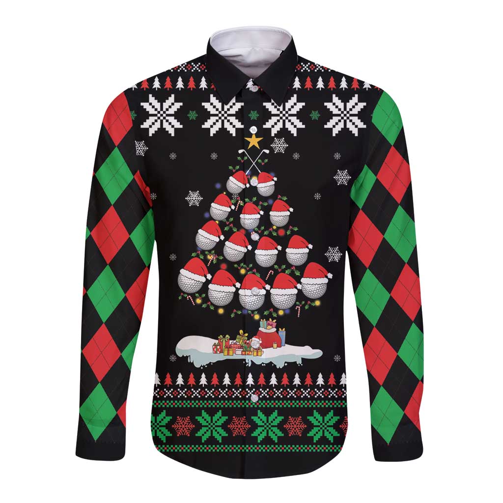 Golf Christmas Tree Snow Long Sleeve Button Shirt - Wonder Print Shop