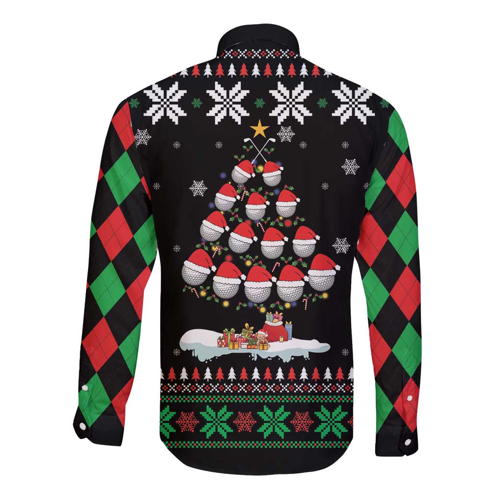Golf Christmas Tree Snow Long Sleeve Button Shirt - Wonder Print Shop