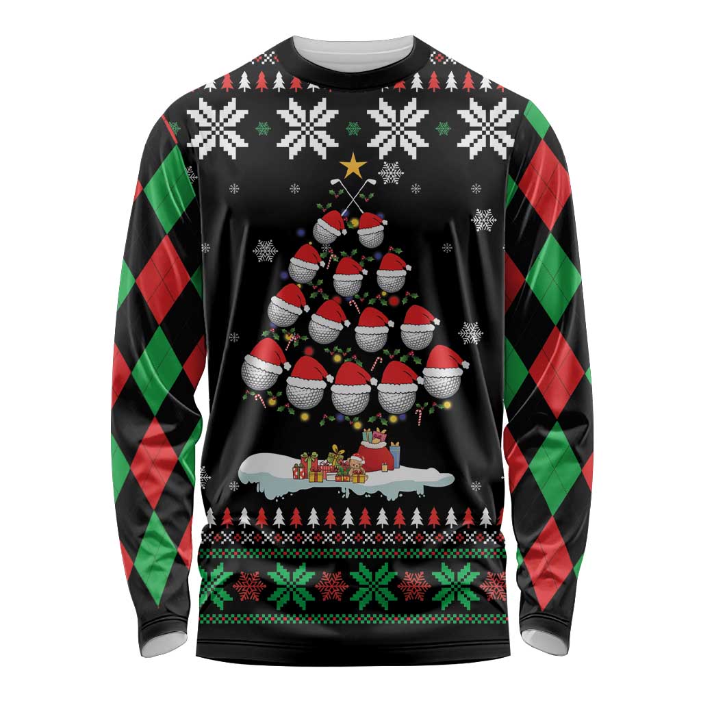 Golf Christmas Tree Snow Long Sleeve Shirt - Wonder Print Shop