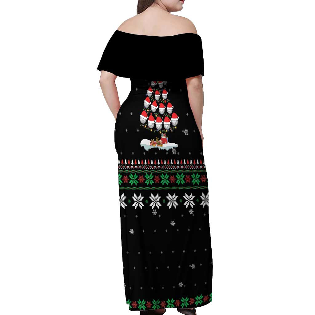 Golf Christmas Tree Snow Off Shoulder Maxi Dress - Wonder Print Shop